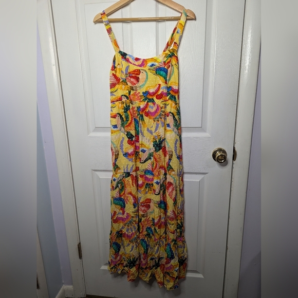 Farm Rio Anthropologie Dress Size Medium Sleeveless Tropical Yellow Sleeveless - Picture 1 of 5